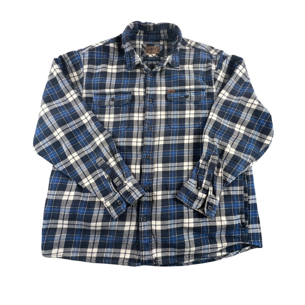 Orvis Mens XXL Blue Plaid Flannel Long Sleeve Button Down Shirt 1312517